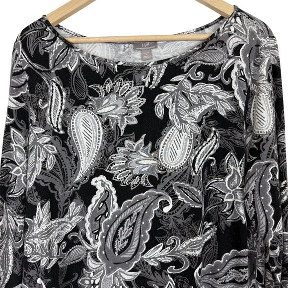 J. Jill Wearever Collection Paisley Floral Top Large Stretch Tunic 3/4 Sleeves - Picture 2 of 11